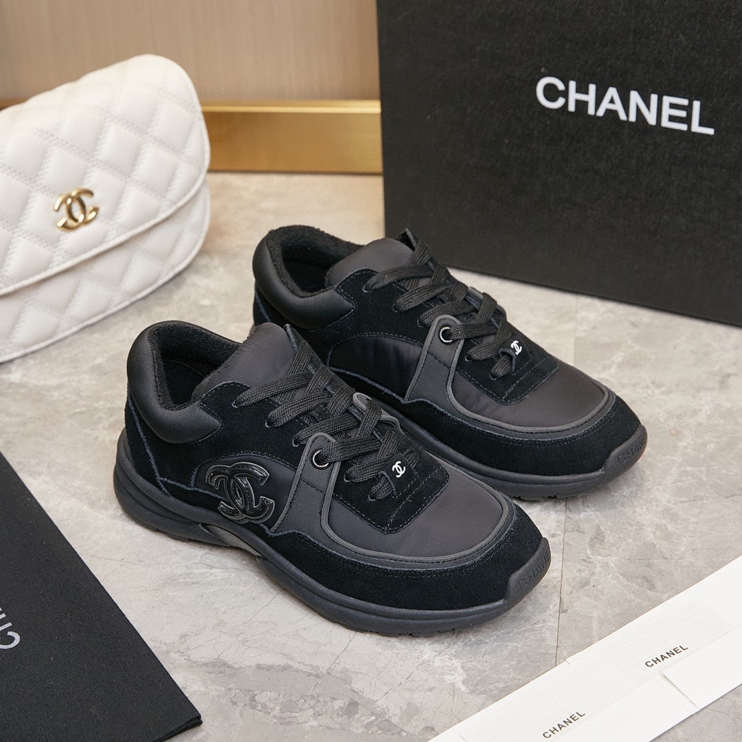Chanel Suede Reflective Sneakers Black
