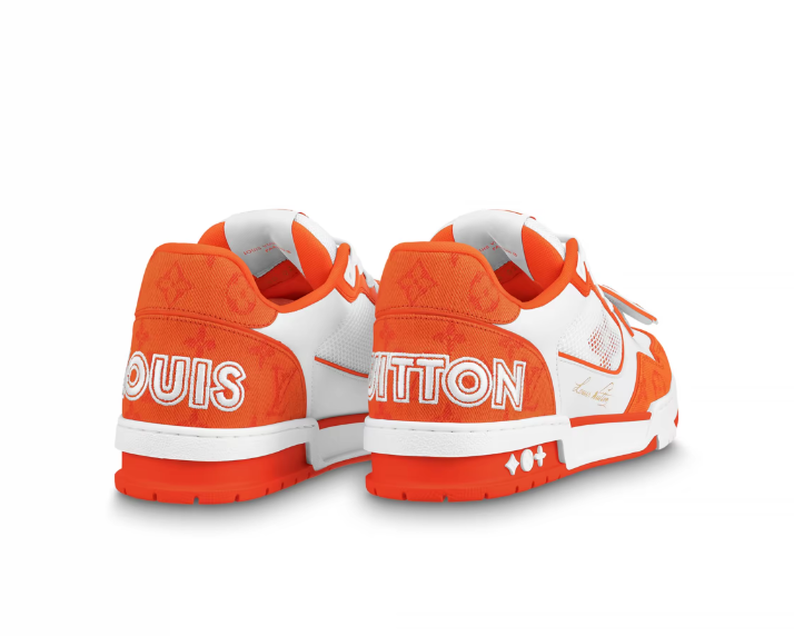 Louis Vuitton LV Trainer Sneaker Velcro strap Monogram denim Orange 1A9ZBG