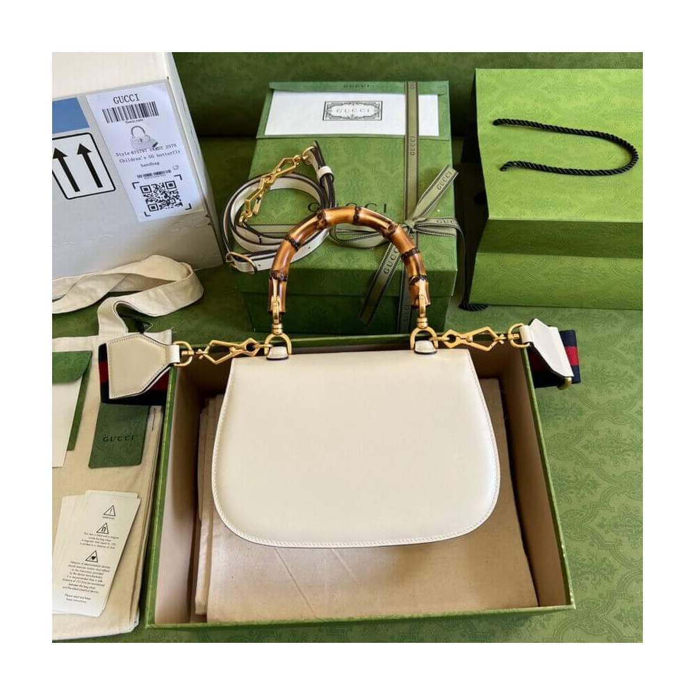 Gucci Small Top Handle Bag with Bamboo White