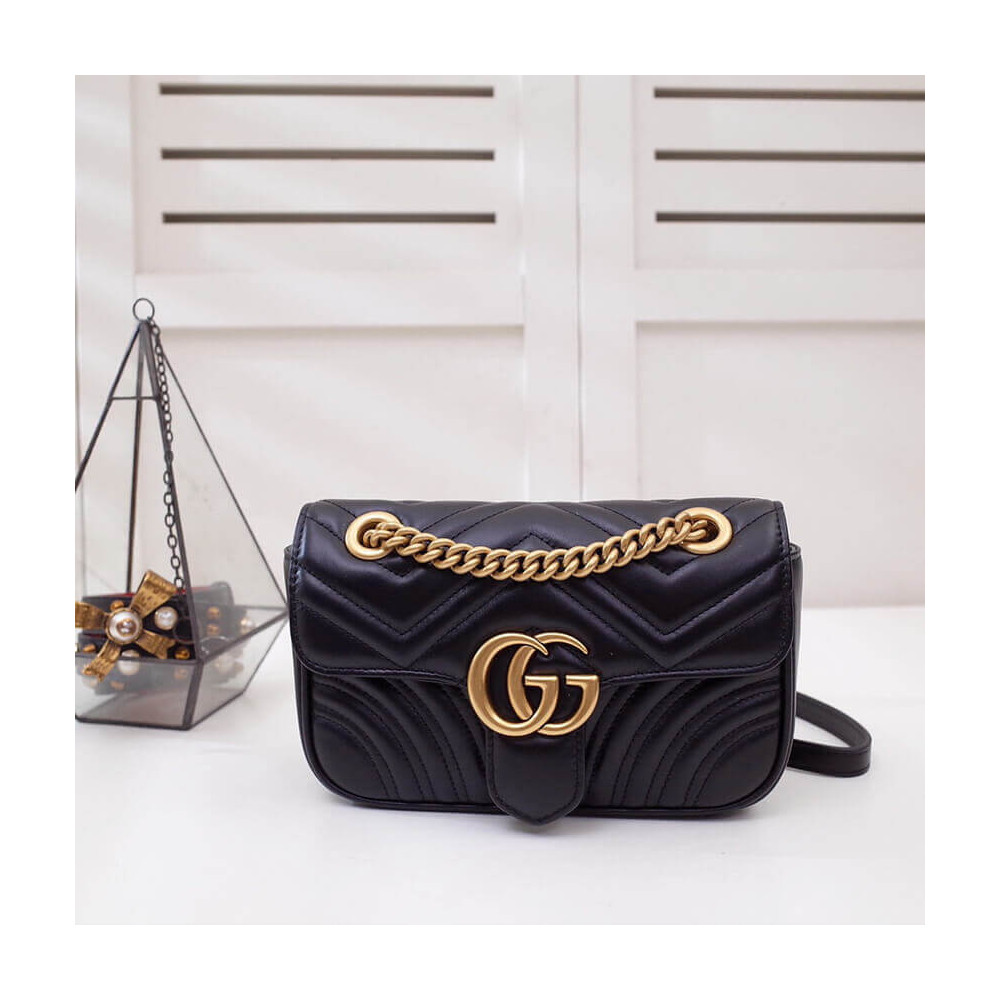 Gucci GG Marmont Matelasse Chevron Leather Mini Bag Black