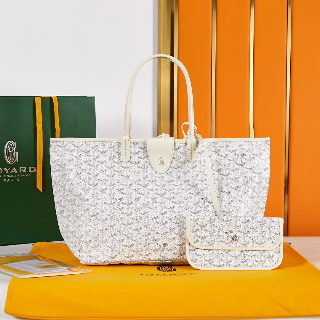 Goyard Saint Louis Pm 34Cm White Canvas Chevroches Calfskin