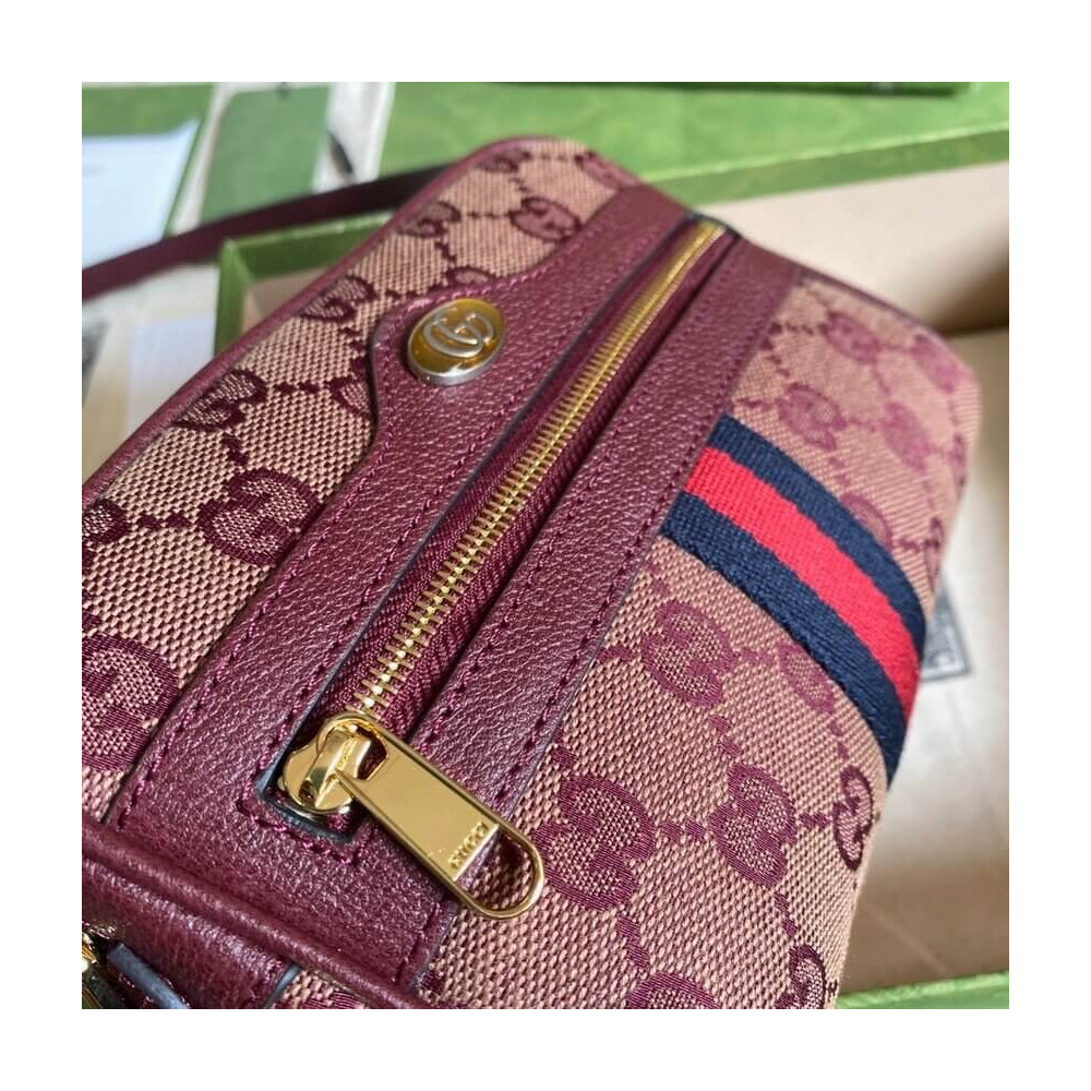 Gucci Ophidia Mini Bag With Web Burgundy