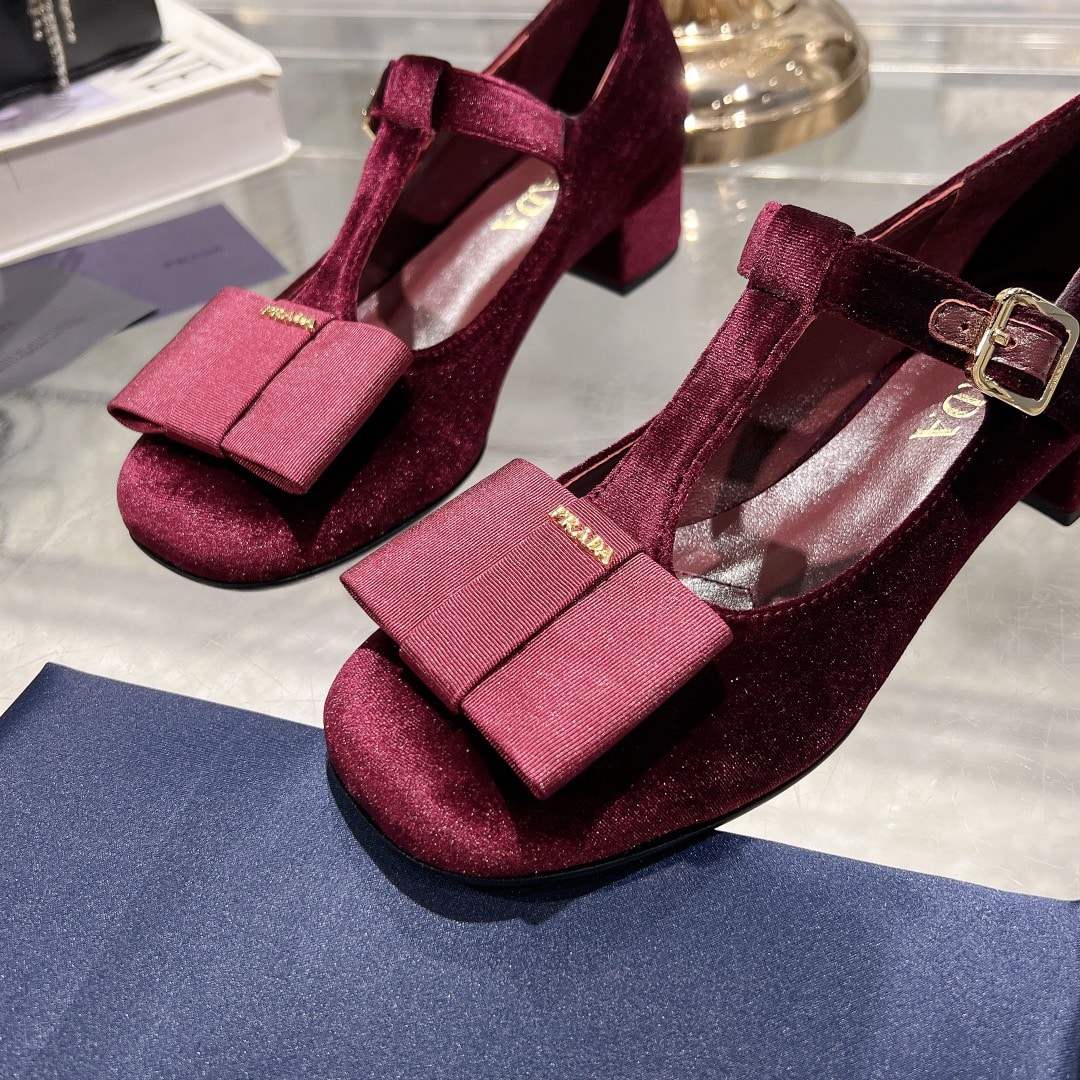 Prada Velvet Mary Pumps Red