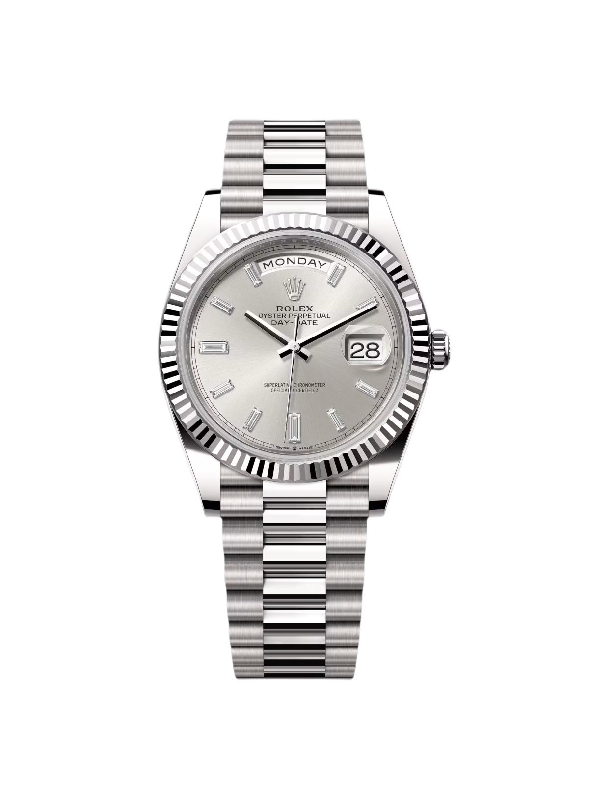 【Super Clone】RLX  Day-Date President 40mm White Gold Silver Diamond Baguette Dial - 228239