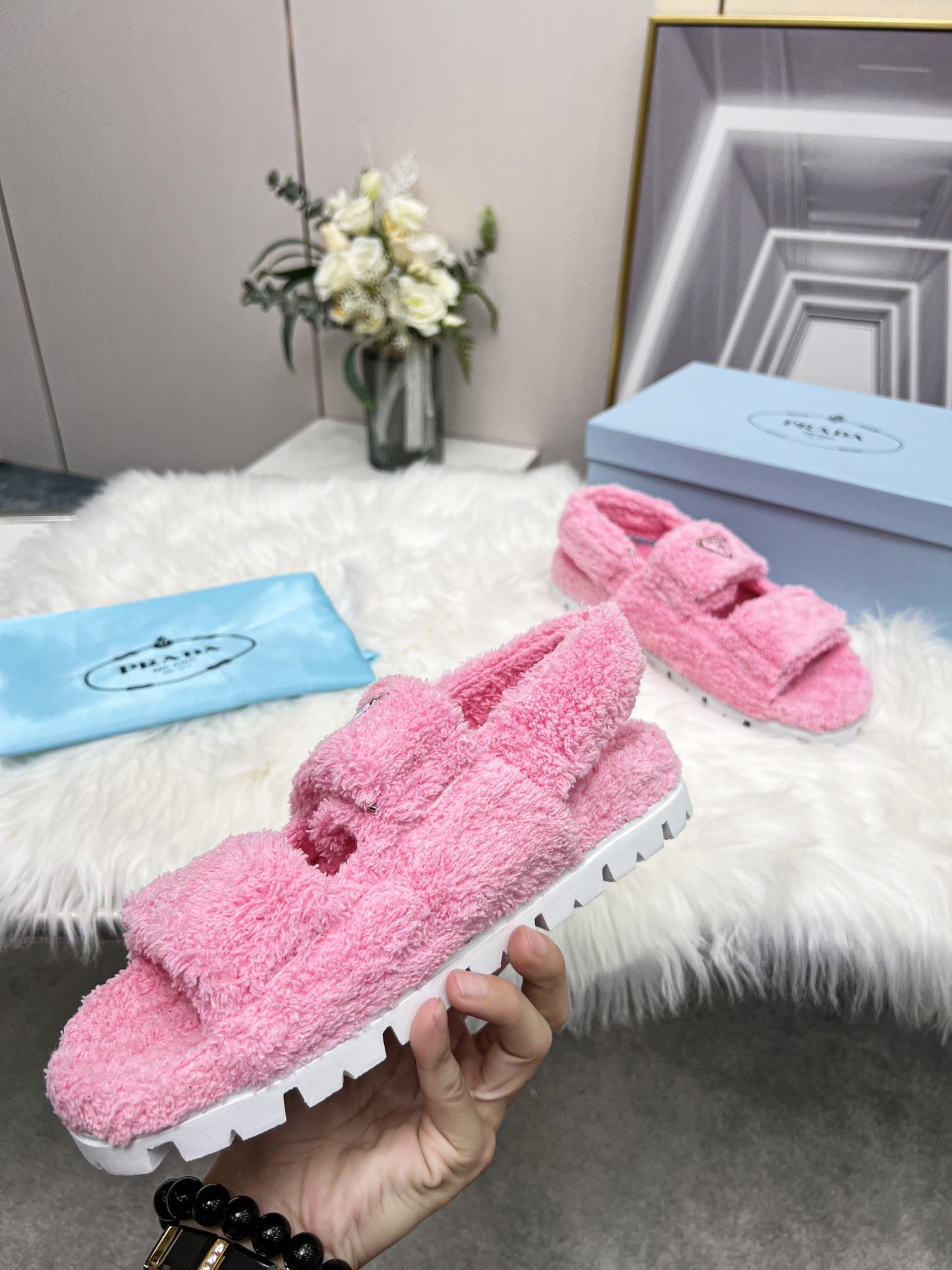 Prada Petal Pink Terrycloth Sandals 1X737Mh39F0442Fd020