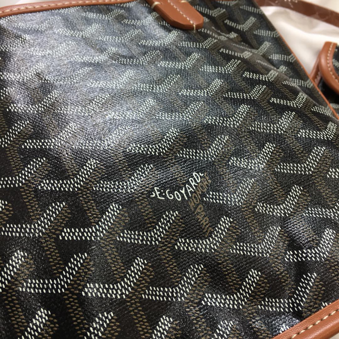 Goyard Anjou Mini Bag 20cm Black And Tan Canvas