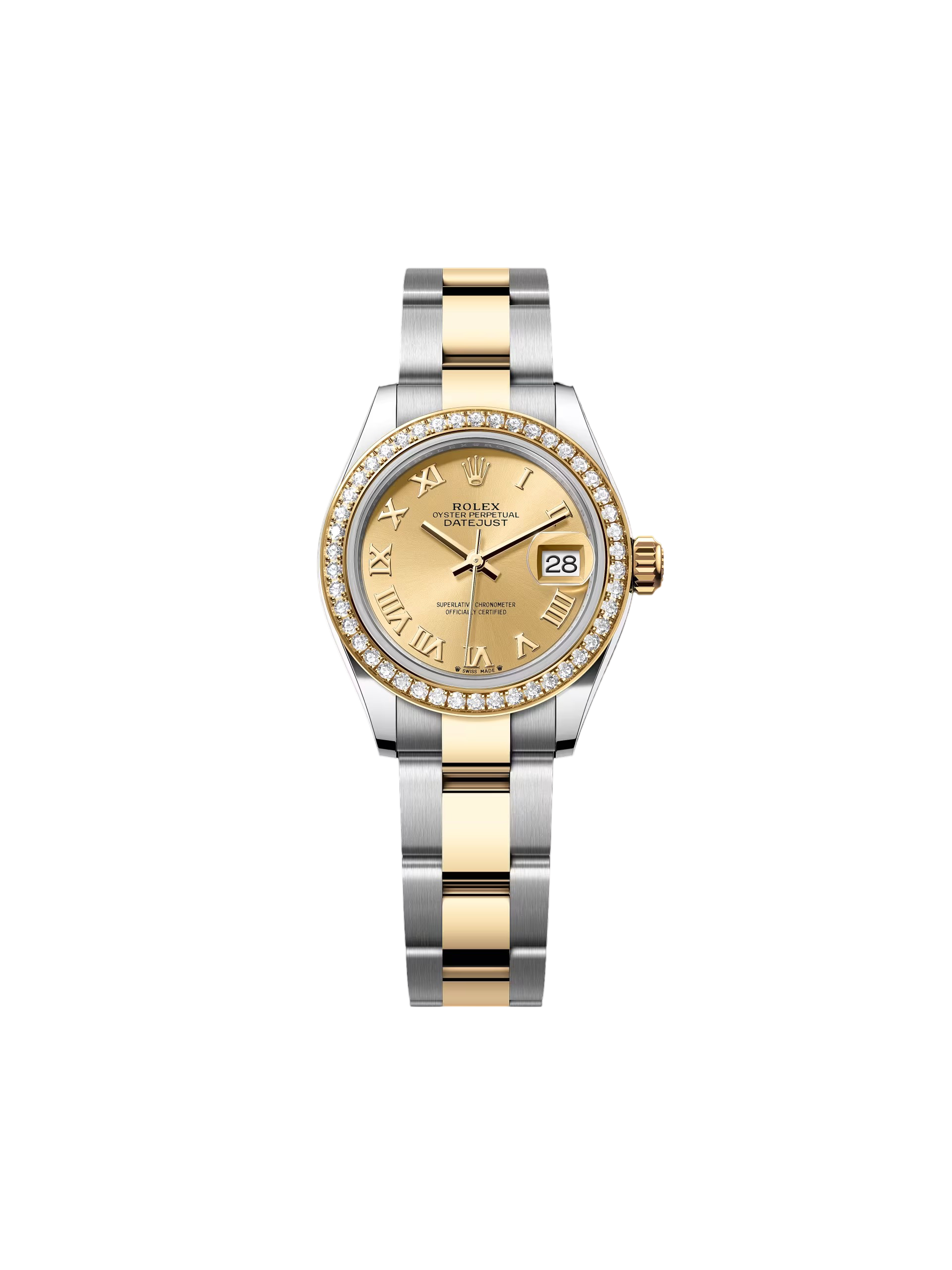 Rolex Lady-Datejust 28mm 279383RBR Champagne Roman Dial Yellow Rolesor Oyster Bracelet