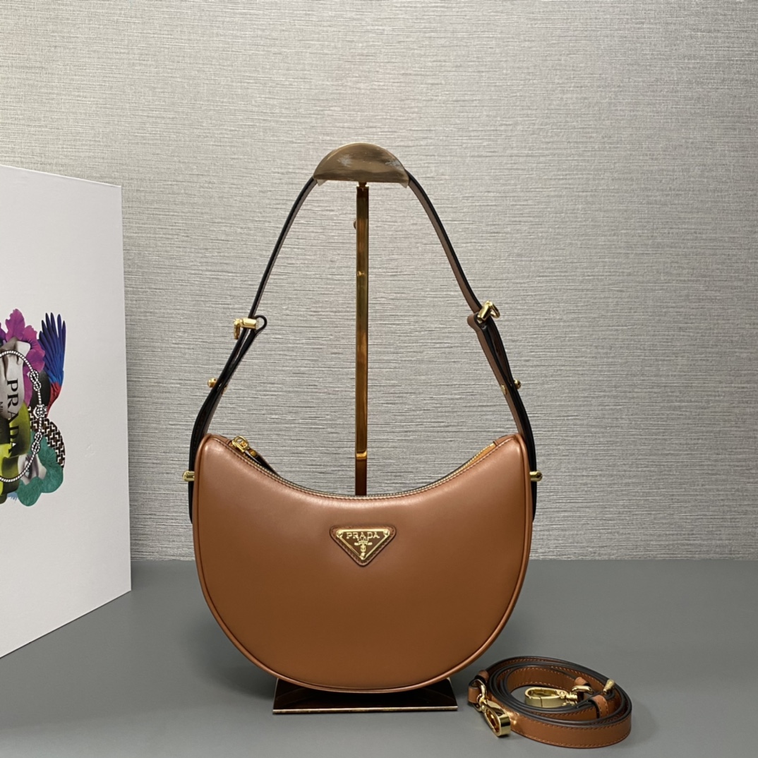 Prada Arqué Leather Shoulder Bag Cognac 22.5cm