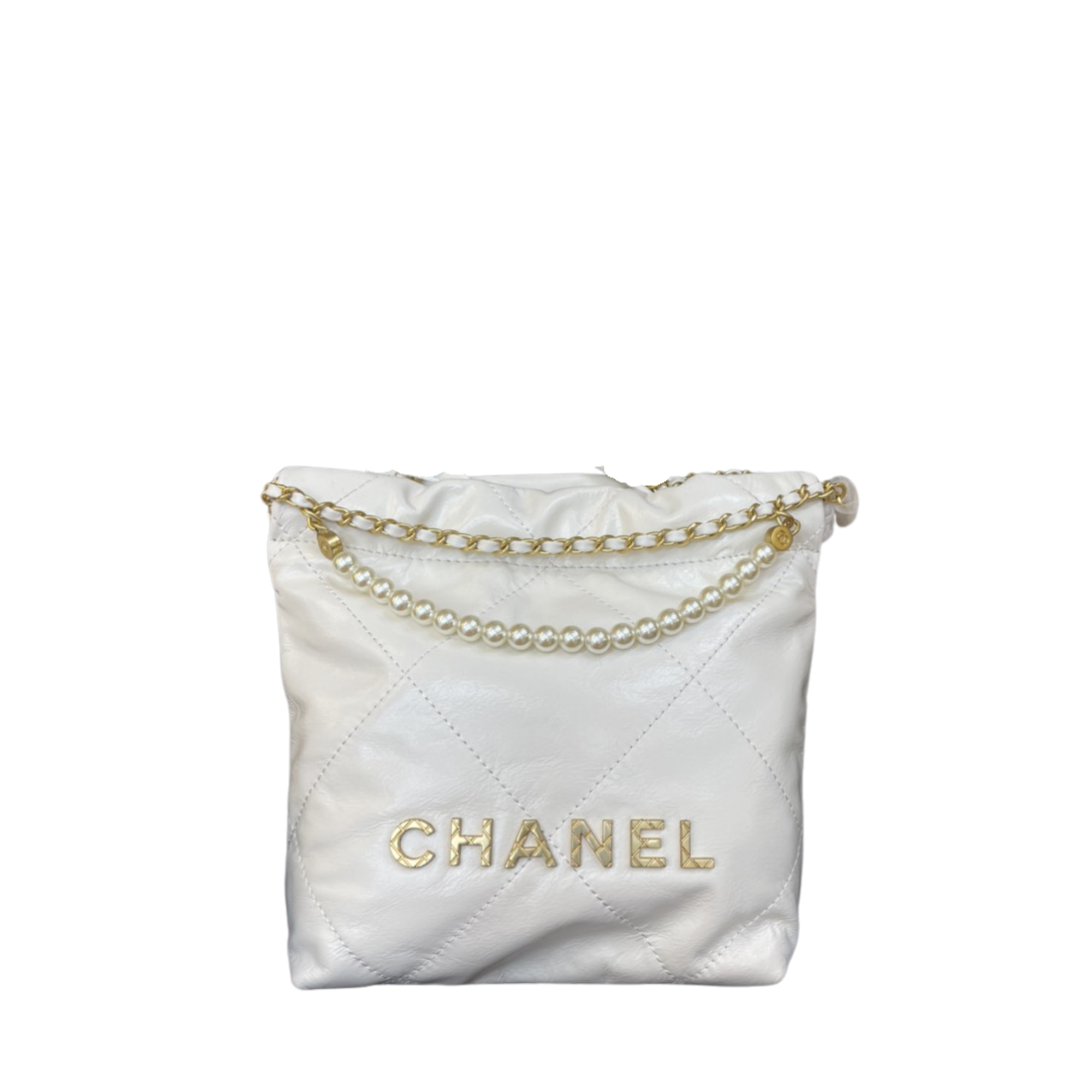 Chanel Pearl Chain White Mini Vintage Gold Bag 20cm/7.9in