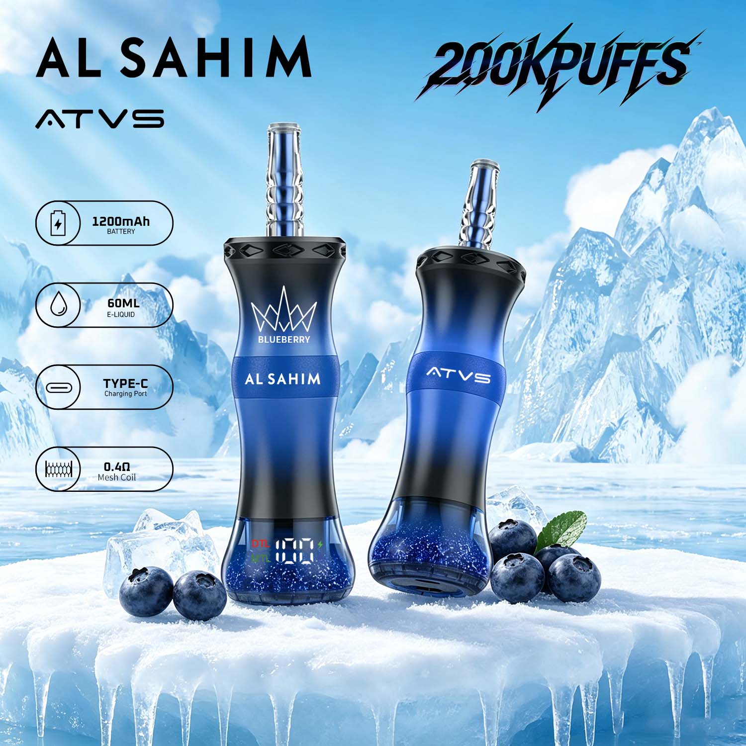 ATVS AL SAHIM 200000 200K Puffs Dual Mode LCD Display Disposable Vape Pen