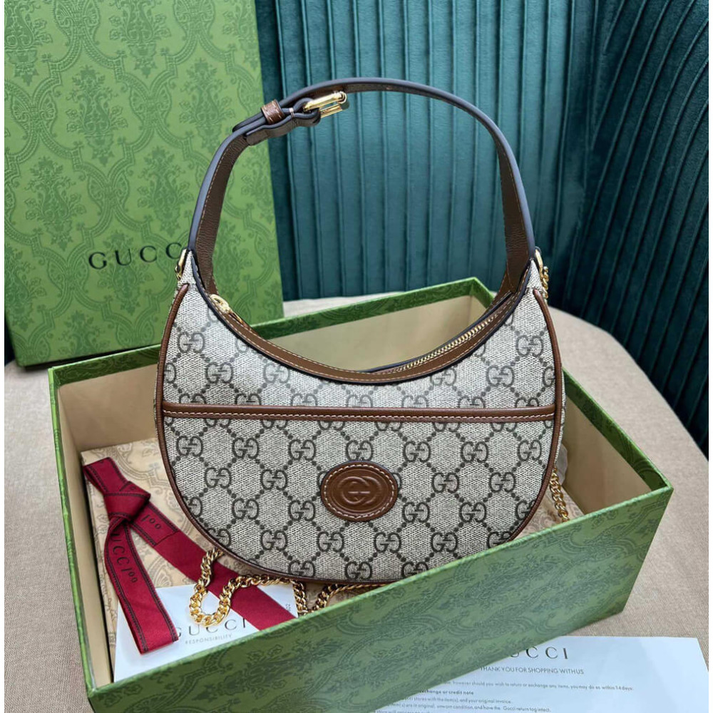 Gucci Half-Moon-Shaped Mini Bag with Interlocking G Brown