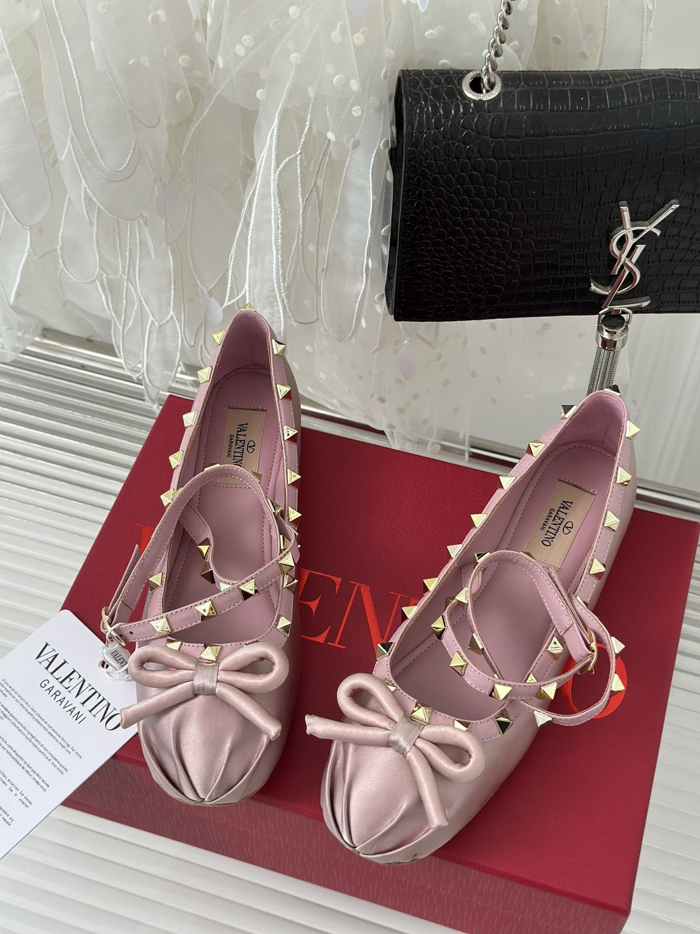 Valentino Garavani Rockstud Satin Ballerina Water Lilac 3W2S0Hb6Swh 6E0