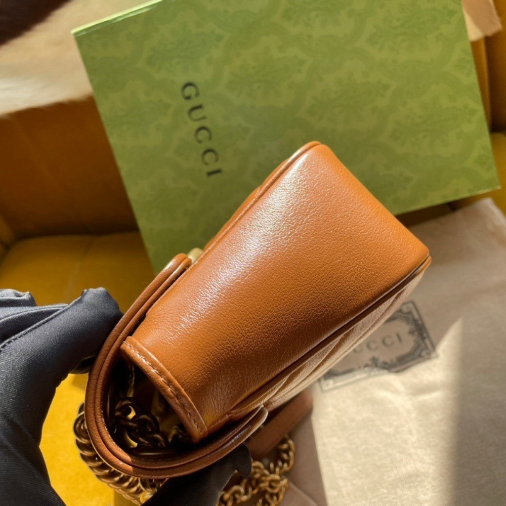Gucci Marmont Mini Matelasse Shoulder Bag Brown 22cm 446744 0OLFT 2535