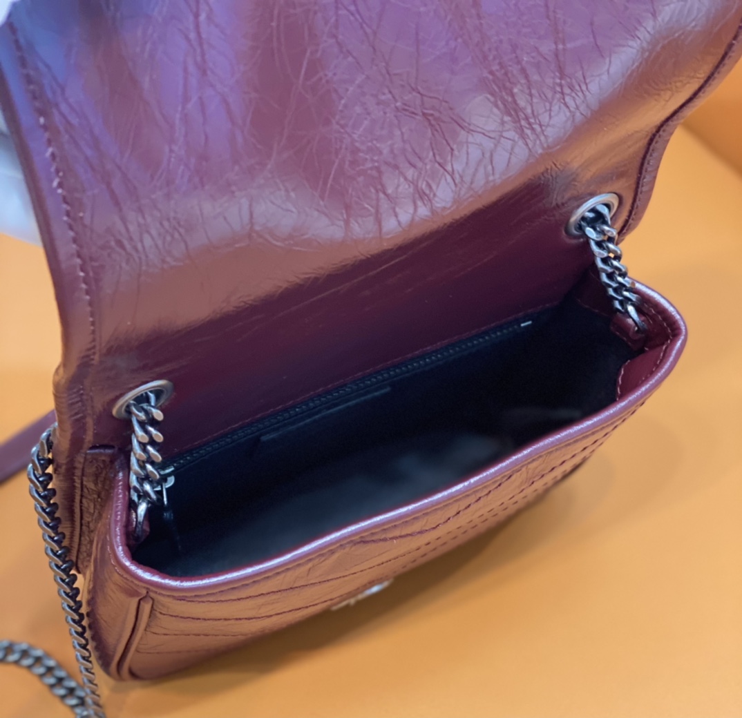 Saint Laurent Niki Chain Wallet in Crinkled Vintage Leather