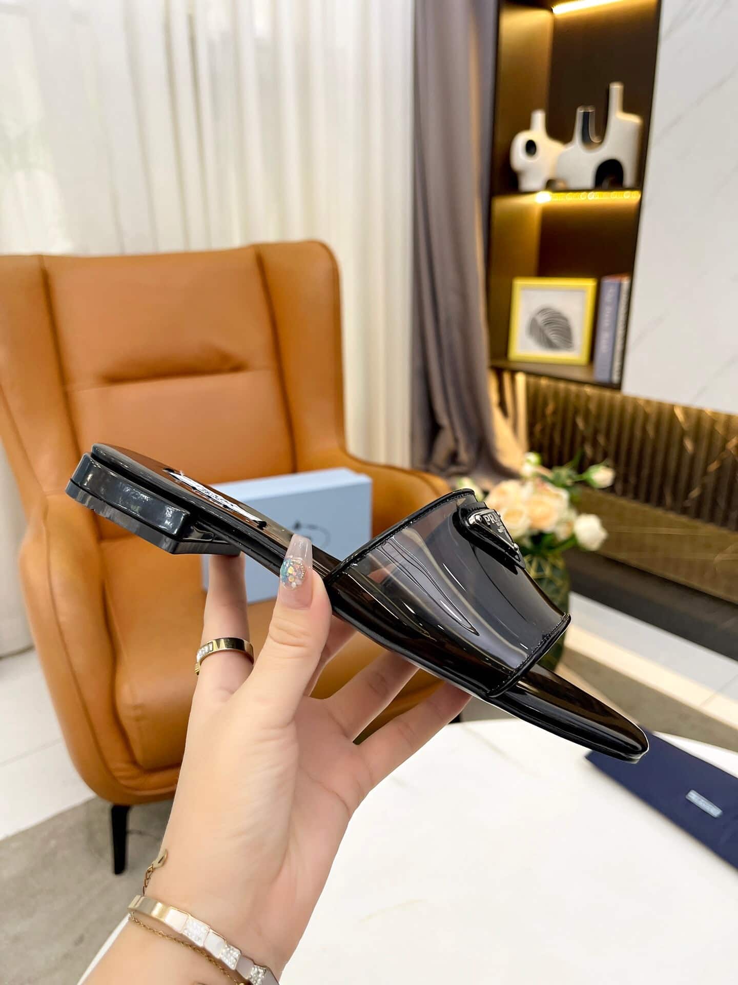 Prada Logo Plaque Slip On Black