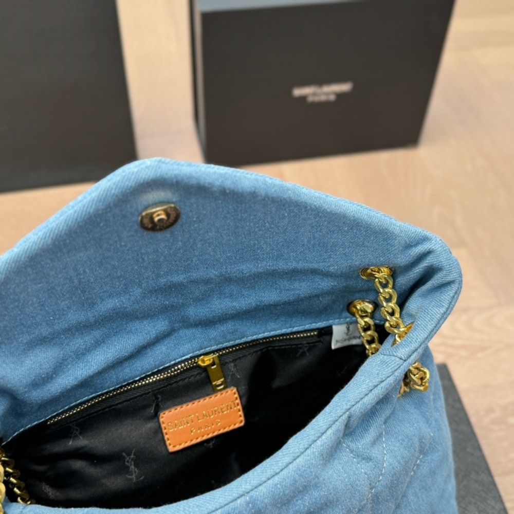 Saint Laurent Loulou Puffer Small Shoulder Bag In Blue Denim 28Cm