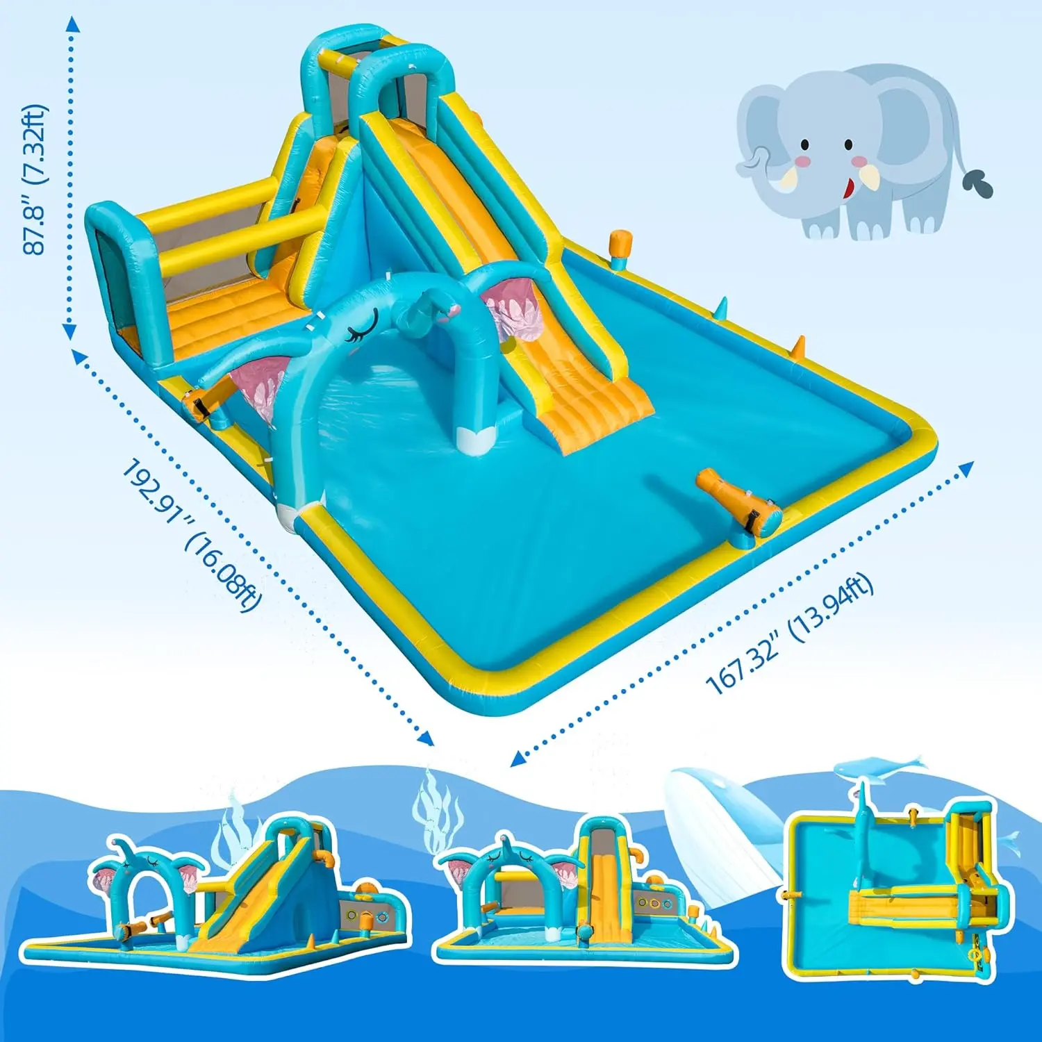 🔥Summer Deal🔥 Inflatable Water Slide Park with Splash Pool & Water Cannons