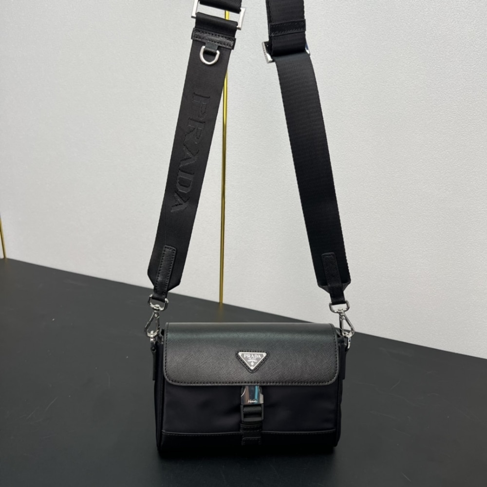 Prada Re Nylon And Saffiano Shoulder Bag Black 20Cm