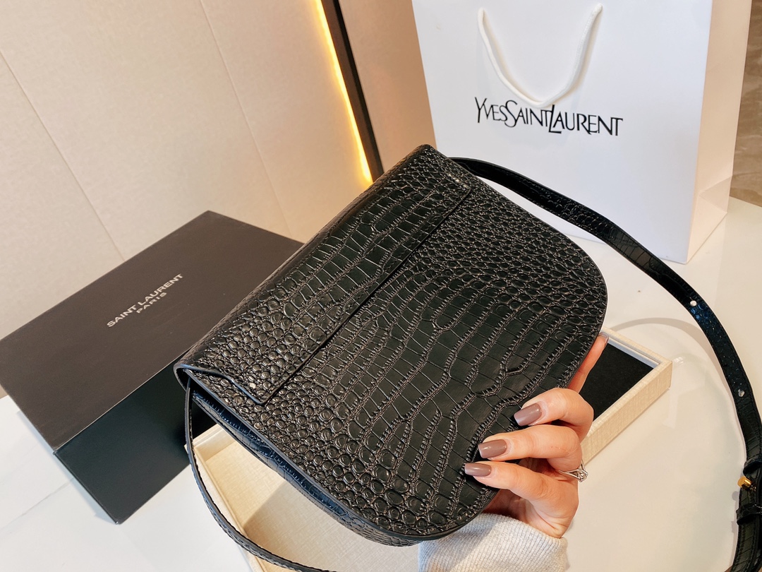 Saint Laurent Kaia Medidum Embossed Leather Black Gold Bag 23Cm