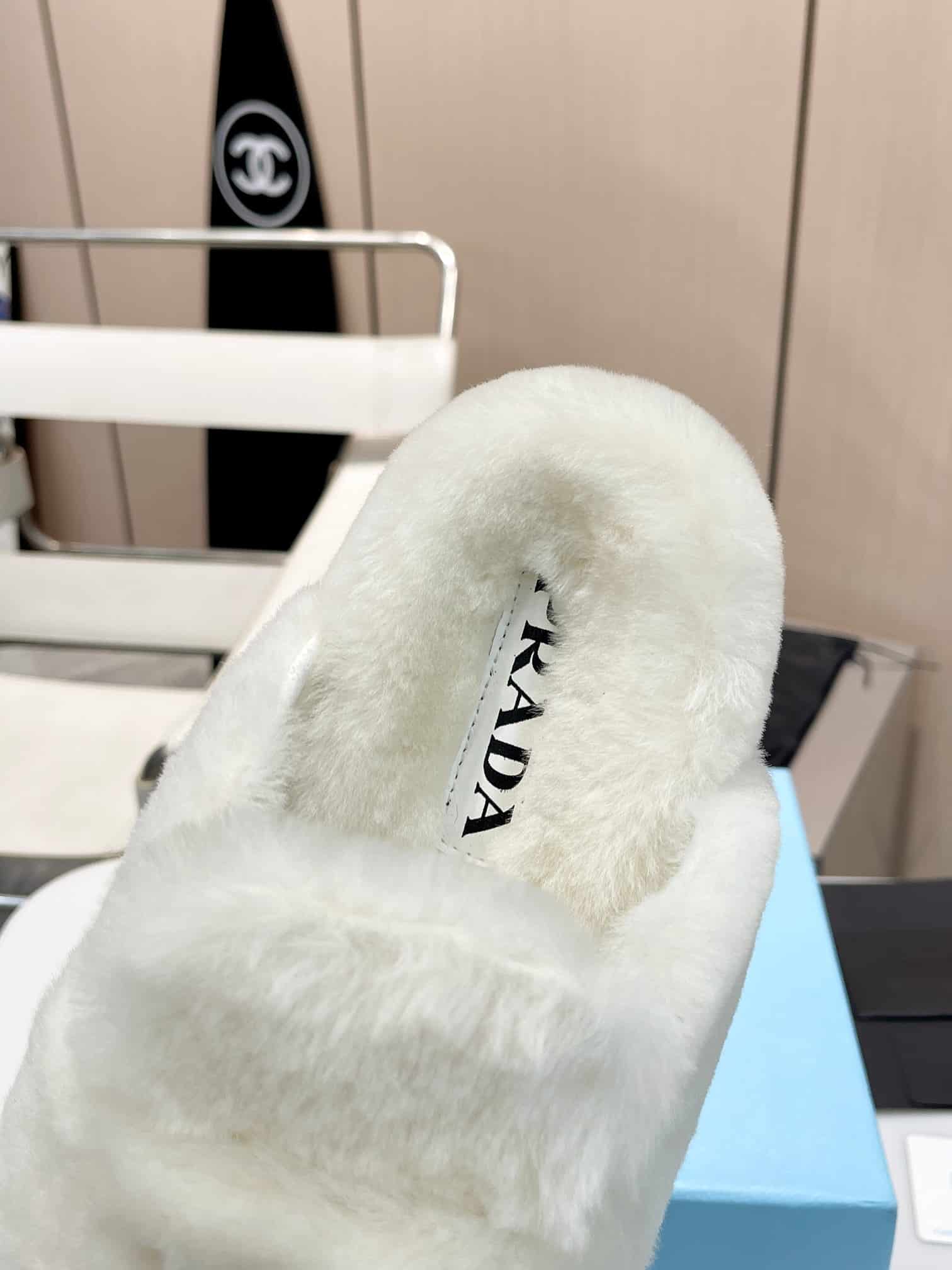 Prada Shearling Sabots White