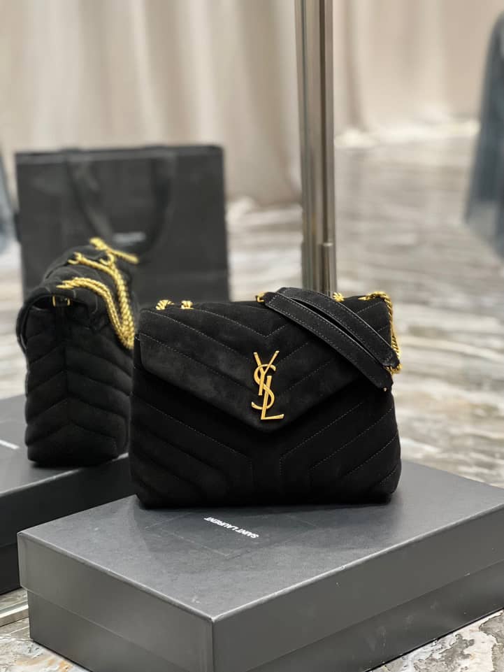 Saint Laurent Loulou Small Flap Bag Suede Black 25Cm