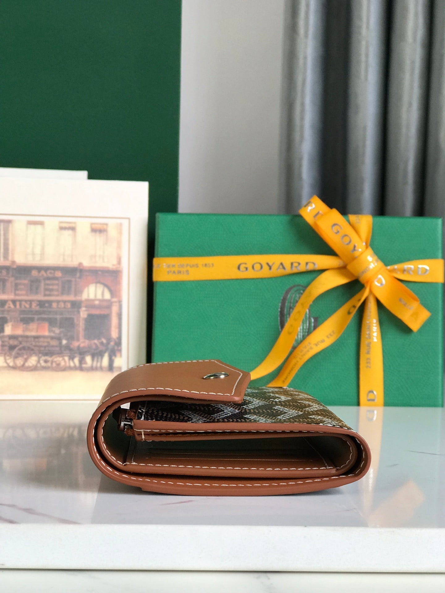 Goyard Saint-Gabriel Wallet 12 Cm Tan Calfskin And Black Goyardine Canvas