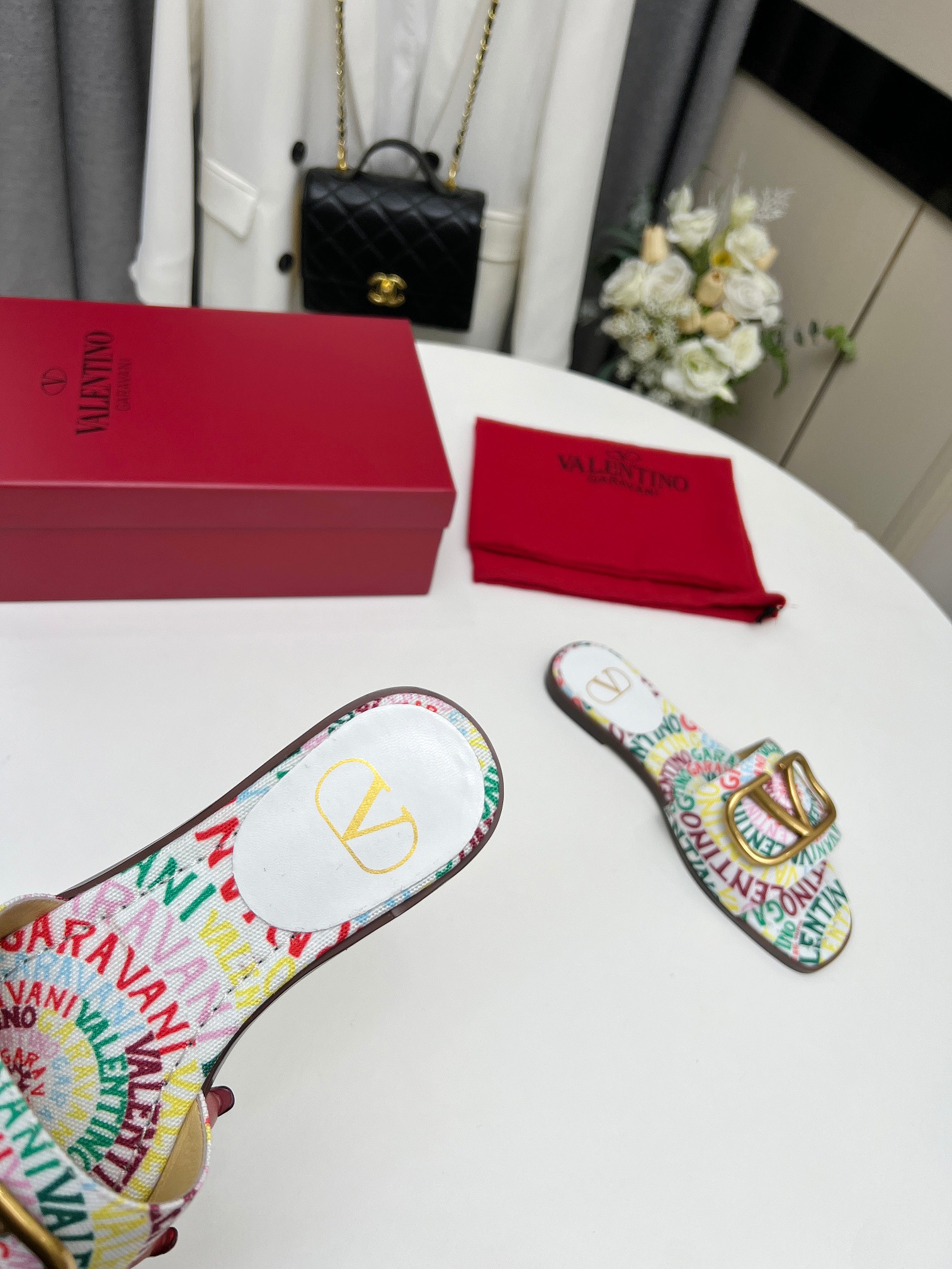 Valentino Garavani Escape Slide Sandal In Canvas With Valentino Loop Print Ws0Bd5Ful Qd7
