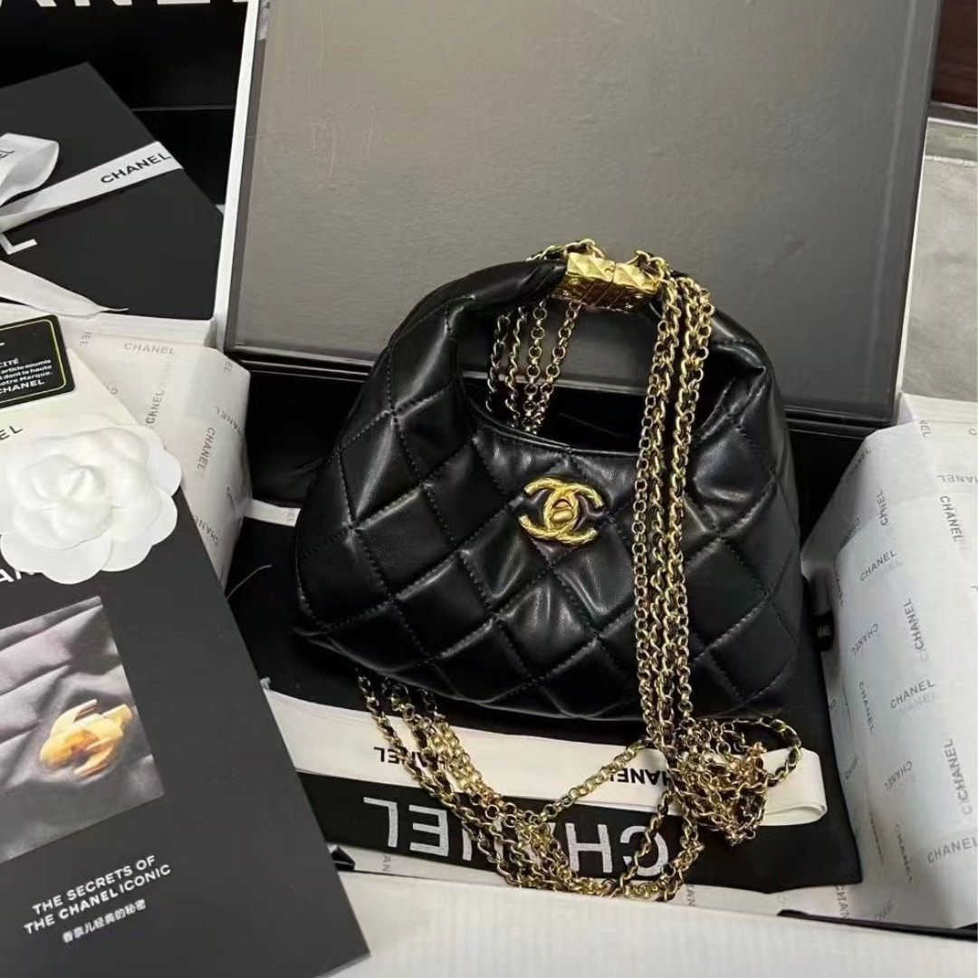 Chanel 24A Limited Edition Tassel Chain Hobo Bag In Black 20Cm