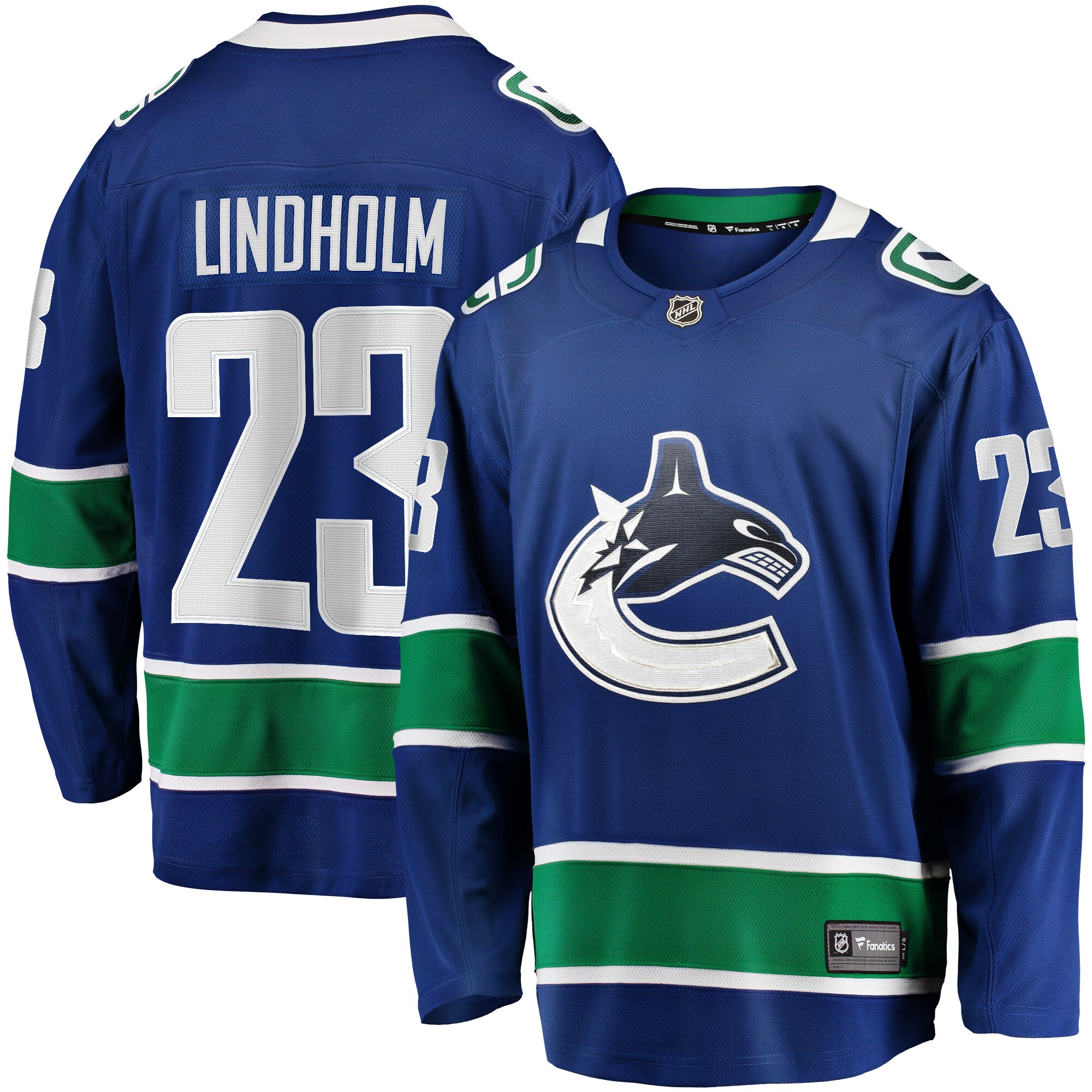 Elias Lindholm Vancouver Canucks Fanatics Home Premier Breakaway Player Jersey – Blue