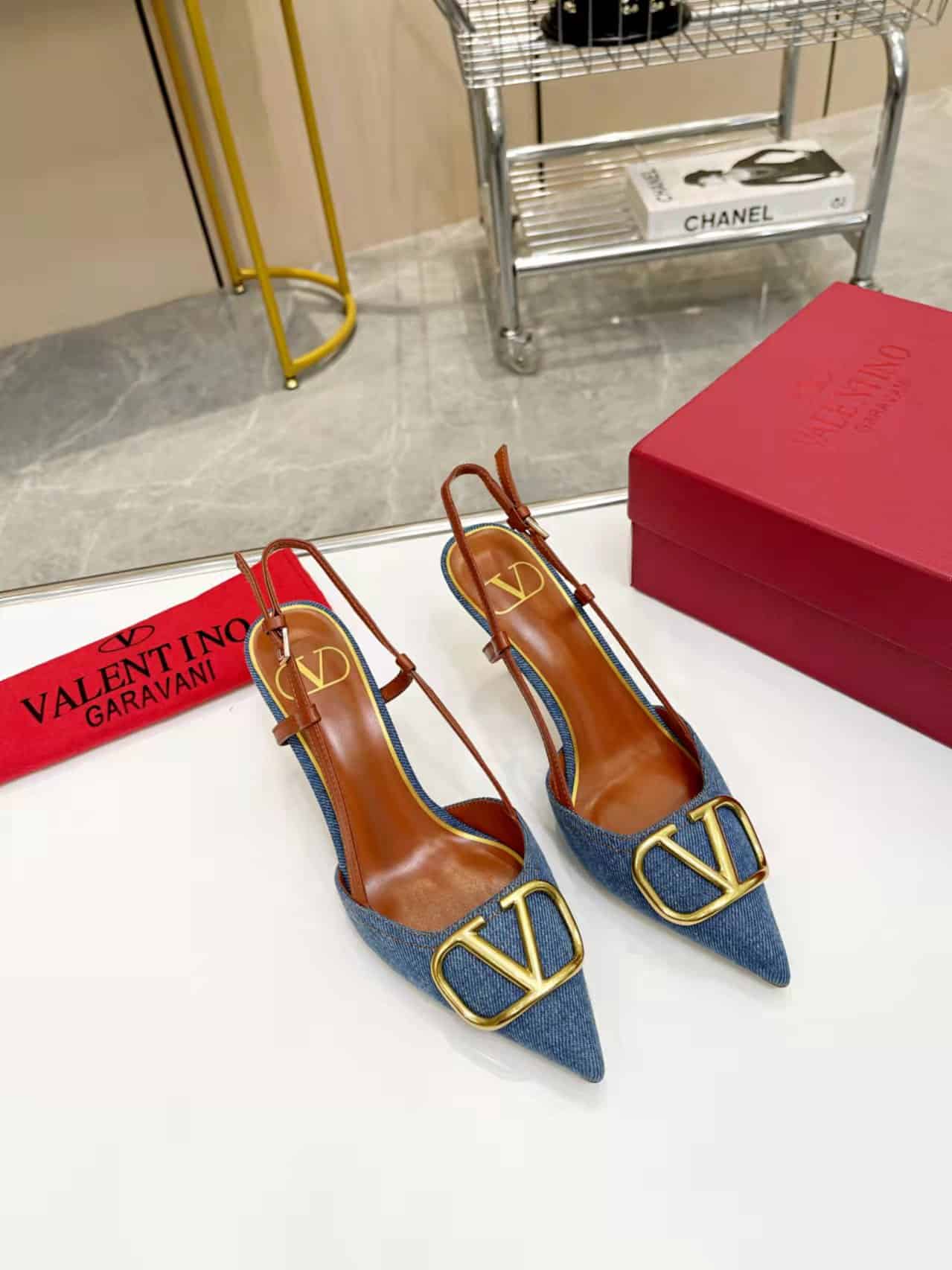 Valentino Garavani Vlogo Denim Slingback Pumps Denim