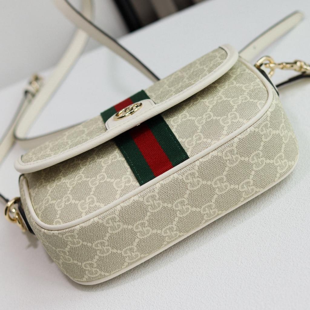 Gucci Ophidia Small Top Handle Bag 20cm/7.9in Beige And White GG Fabric 836843
