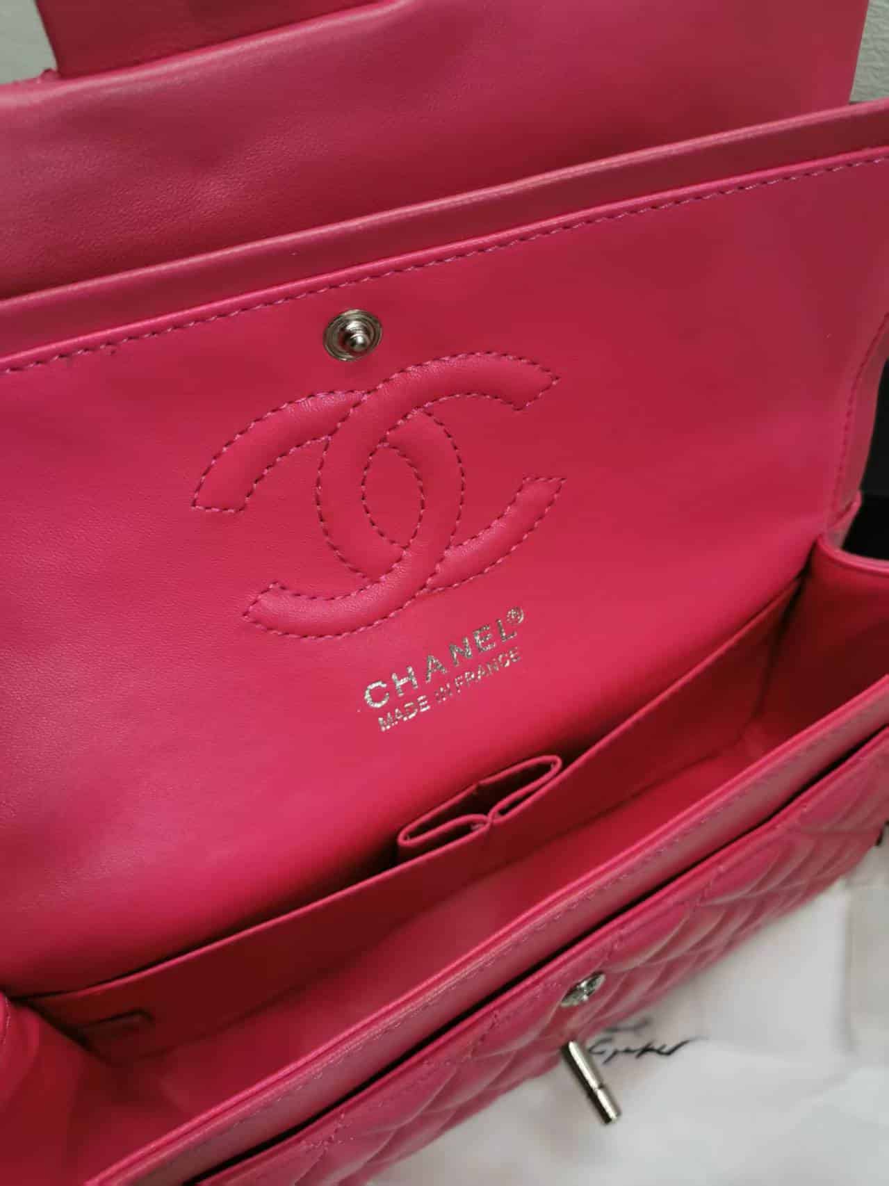 Chanel Classic Medium Flap Bag With Silver Hardware Dark Pink 25cm
