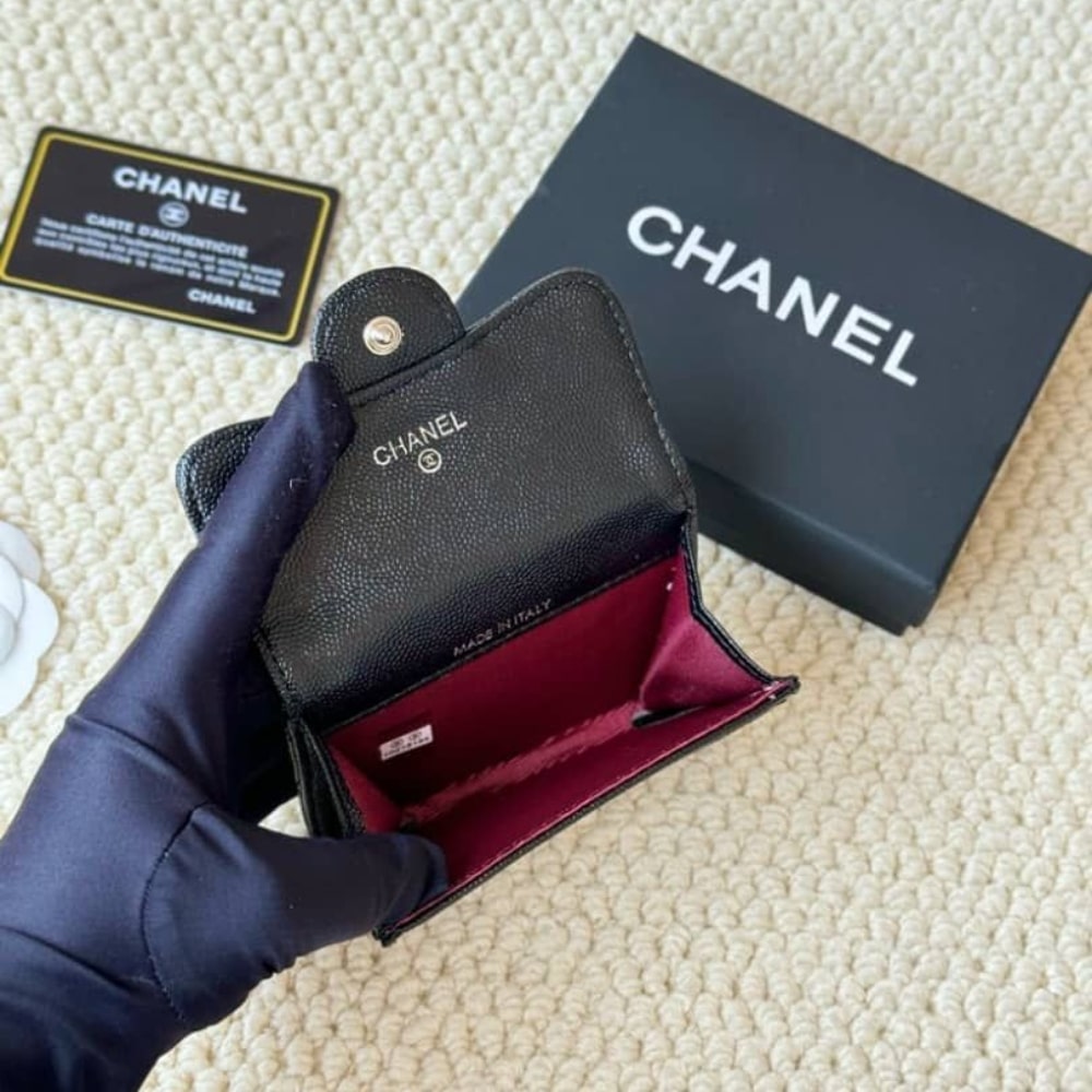 Chanel Classic Card Holder Grain Leather Black With Silver Hardware 11Cm Ap0214 Y01588 C3906