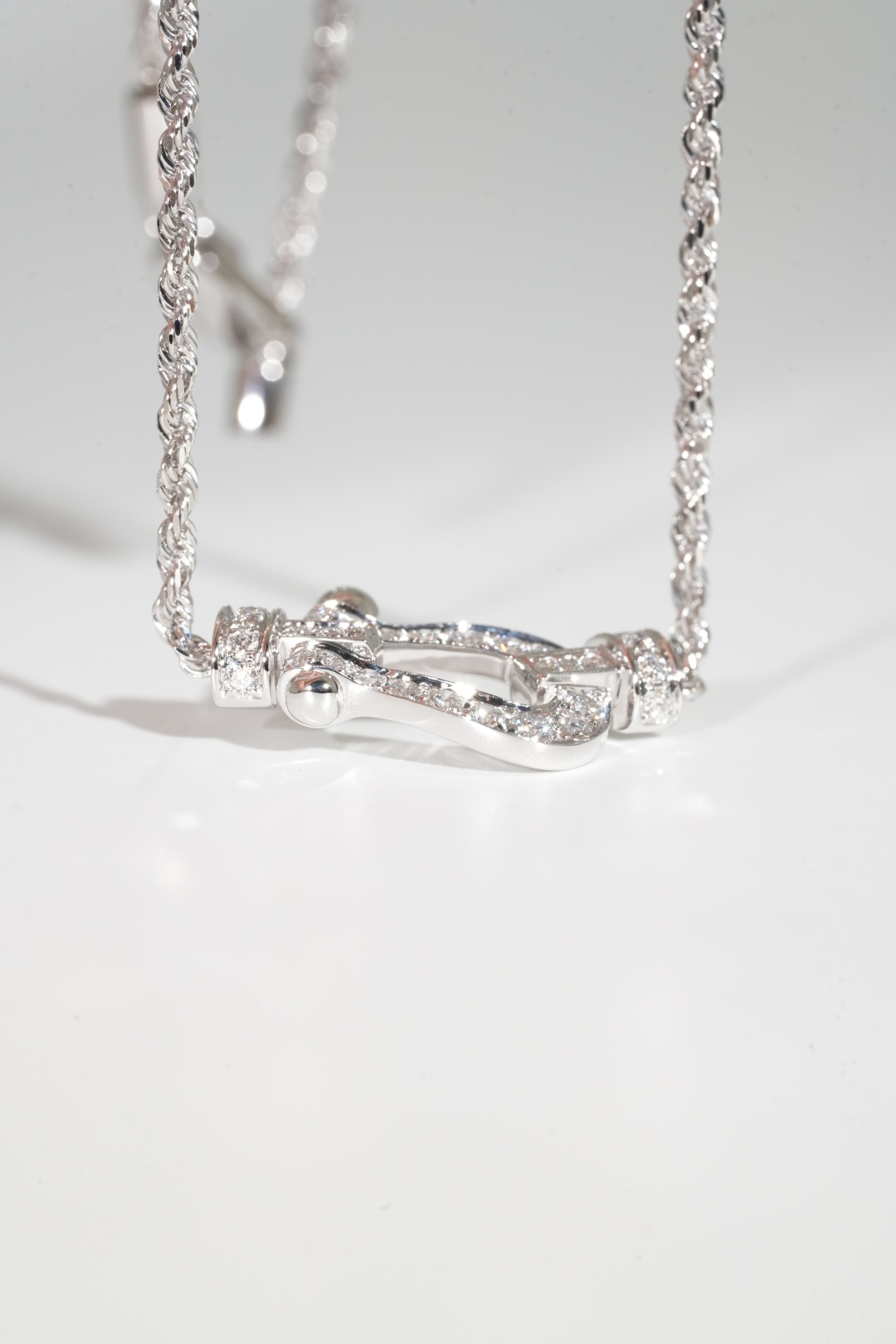 BVLGARI Mother-of-Pearl Fan Pendant Necklace with Diamond Edge