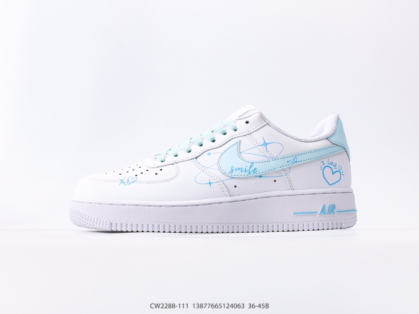 Nike Air Force 1 Low Light Blue Smile Heart Custom
