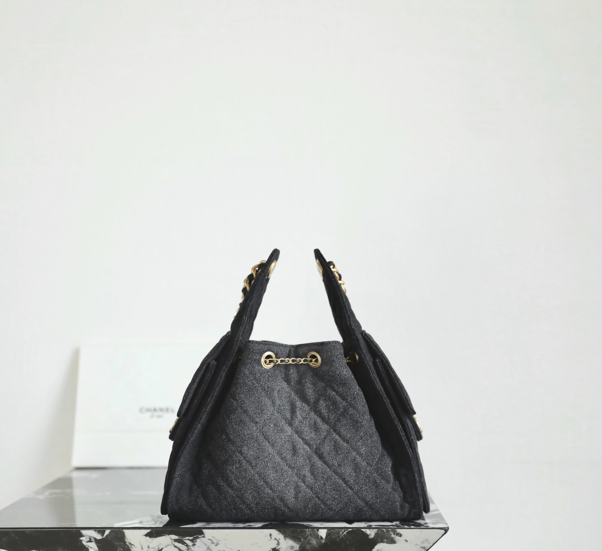 Chanel crossbody bag 25 Small Handbag Washed Denim & Gold-Tone Metal Black 30cm/11.8in