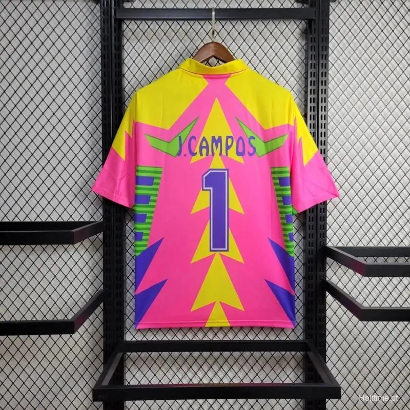 Retro 1998 Mexico Goalkeeper CAMPOS 1 WORLD CUP CAMPOS 1 Home Pink football jersey Retro