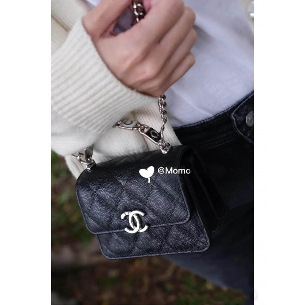 Chanel Enamel Handle Clutch with Chain in Grained Calfskin