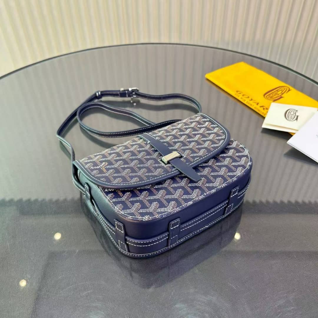 GOYARD GOYARDINE BELVEDERE PM MESSENGER BAG NAVY 21CM