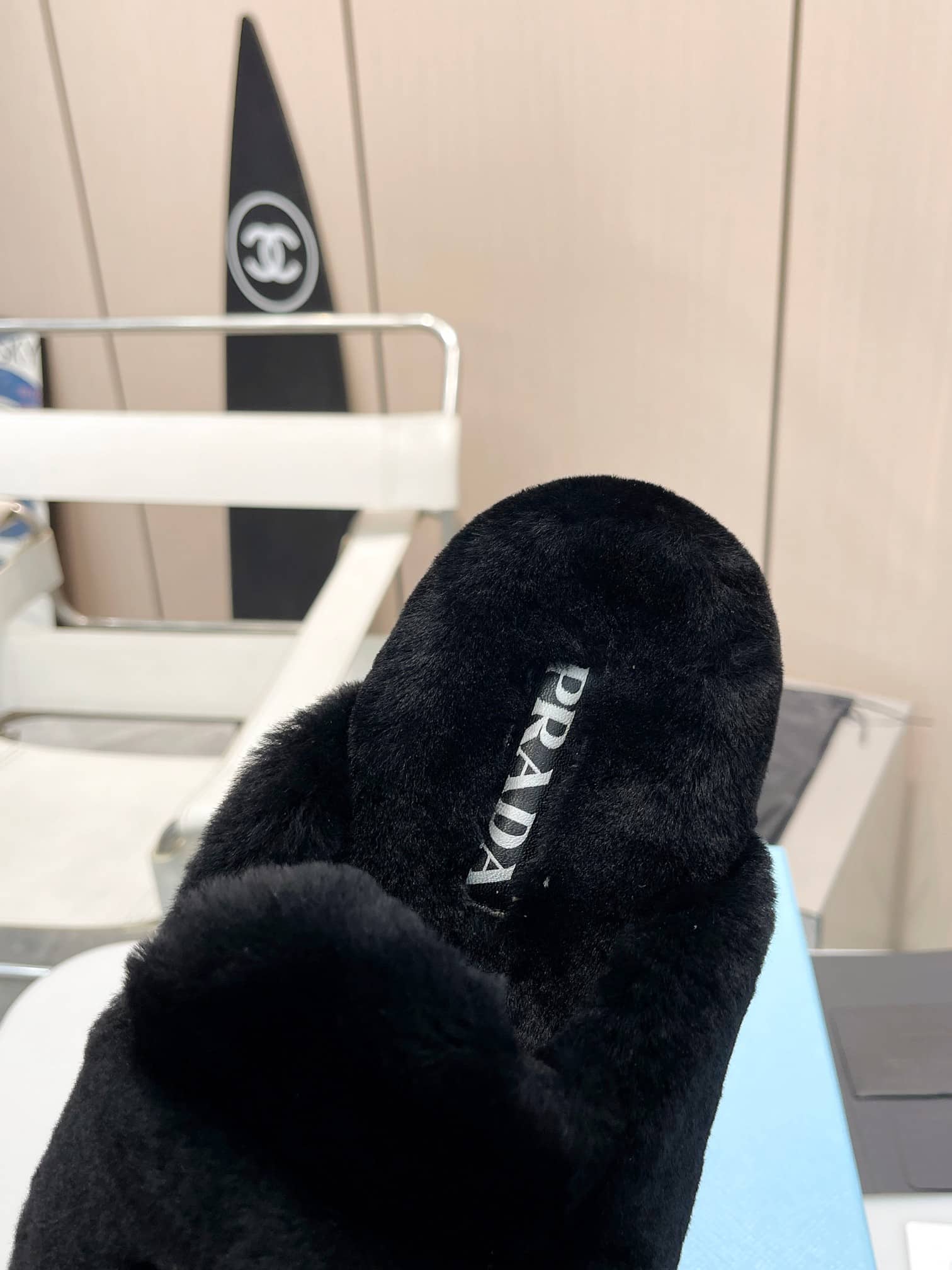 Prada Shearling Sabots Black