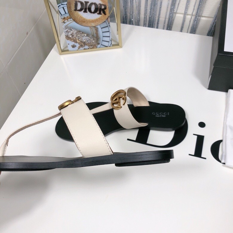 Gucci Thong Sandals With Double G White Leather ‎497444 A3N00 9022
