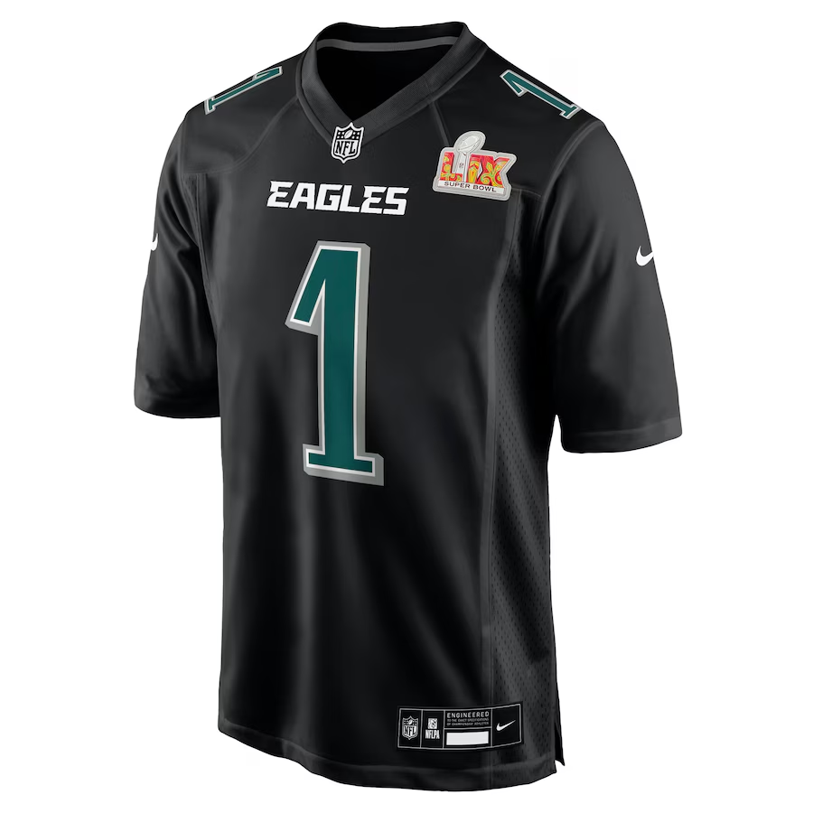 Men's Philadelphia Eagles Jalen Hurts Nike Carbon Black Super Bowl LIX Fashion Game Player Jersey