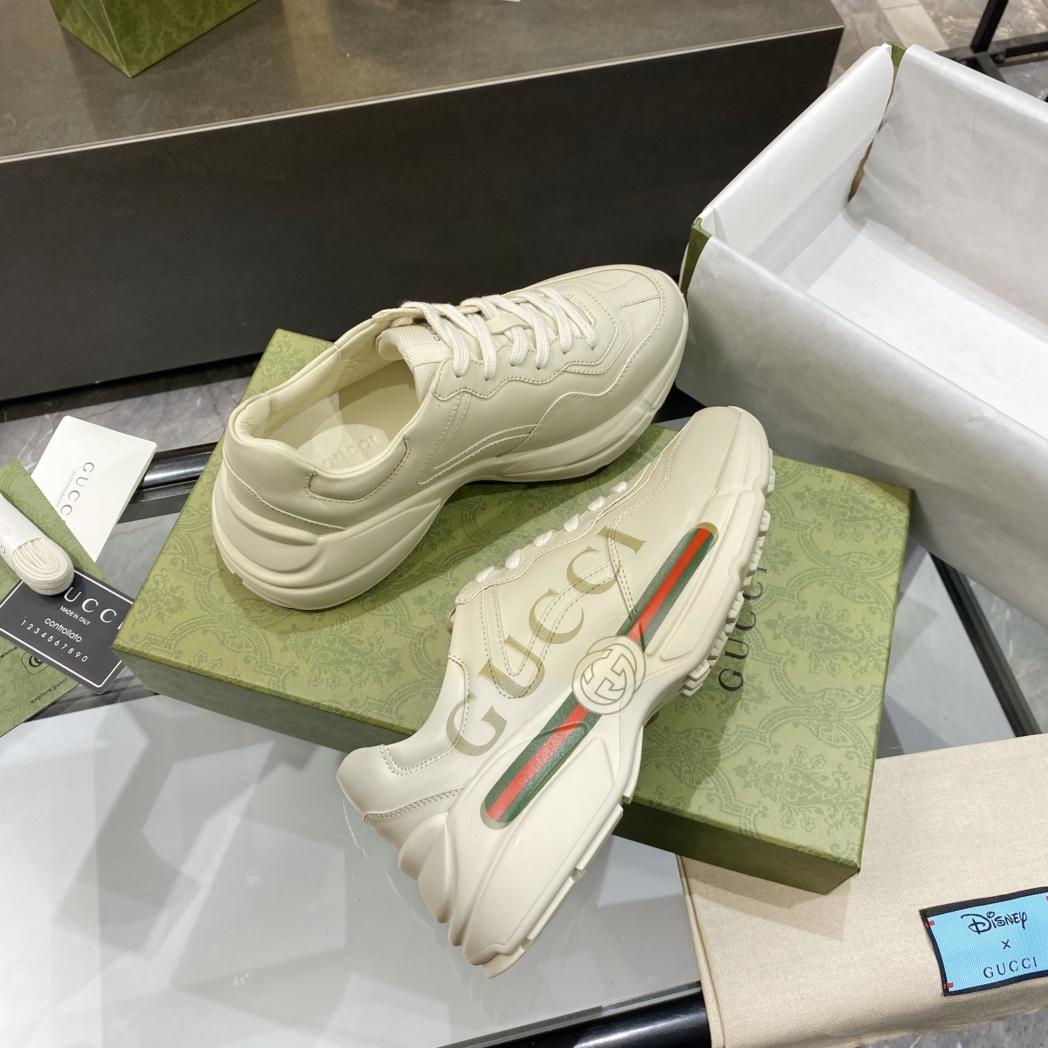 Gucci Women Rhyton Gucci Logo Leather Sneaker Beige 528892 Drw00 9522