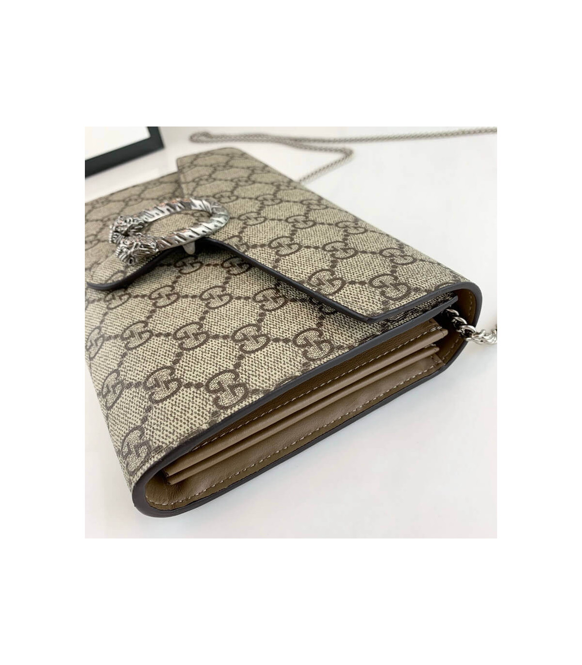 Gucci Dionysus GG Supreme Chain Wallet Beige 20cm