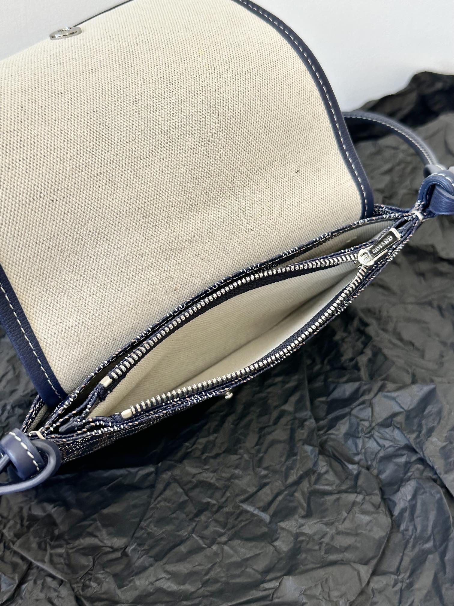 Goyard Plumet Pocket Wallet 20cm Navy Blue Goyardine Canvas And Lambskin Trim