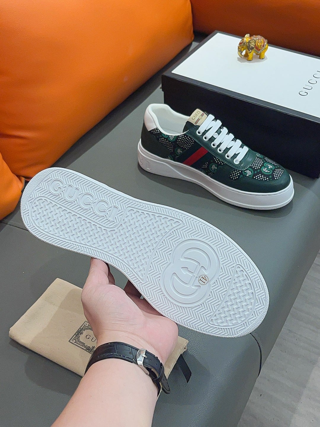 Gucci Screener Gg High Top Sneaker Leather In Green