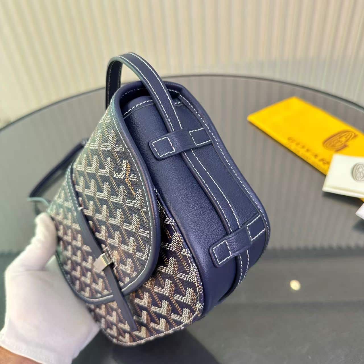 GOYARD GOYARDINE BELVEDERE PM MESSENGER BAG NAVY 21CM