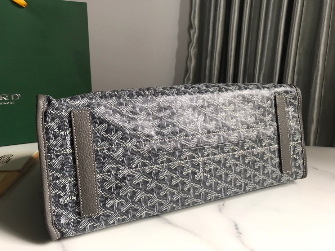 Goyard Hardy Pm Bag 40 Cm Gray Goyardine Canvas And Taurillon Leather Trim