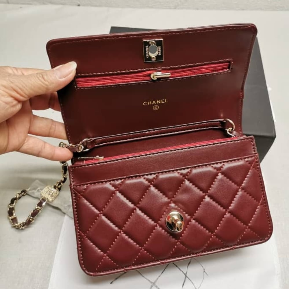 Chanel Wallet On Chain With Diamond Burgundy 20cm Ap4299 B18216 Nzv44