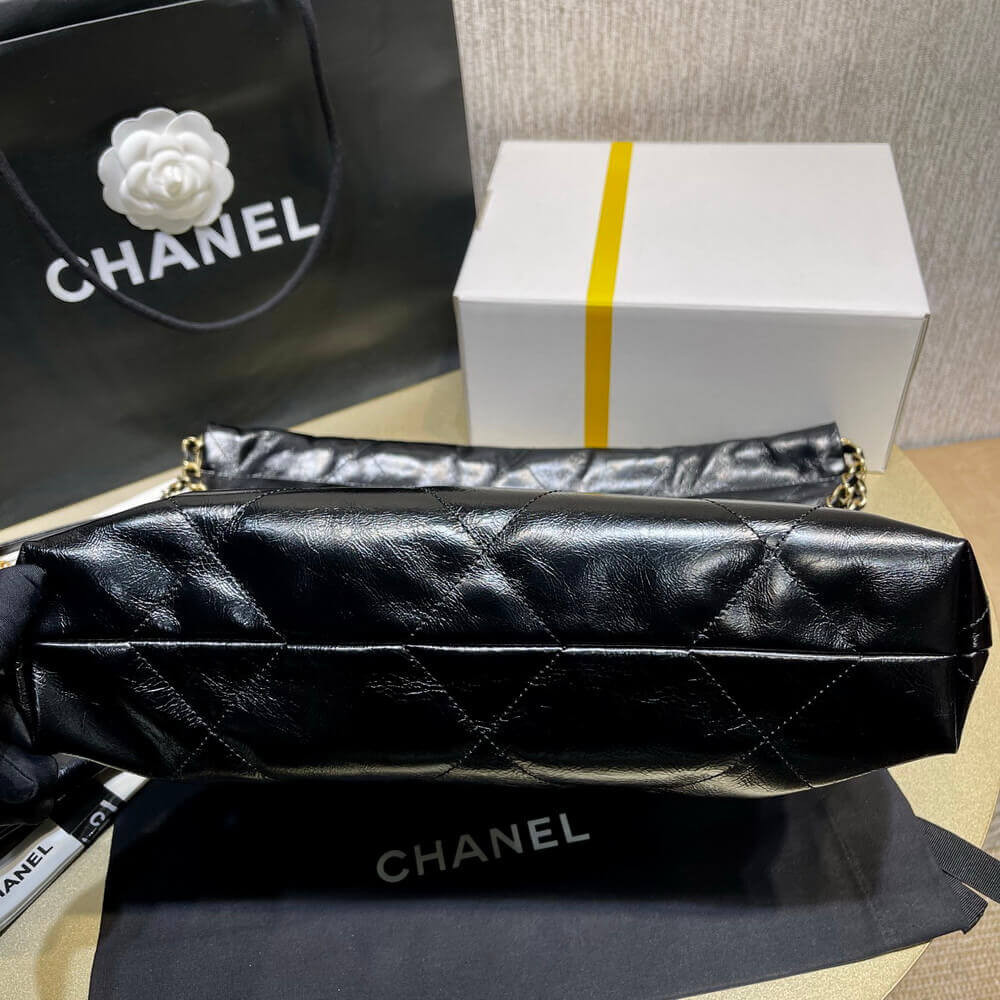 Chanel 22 Small Handbag Shiny Calfskin Black Gold